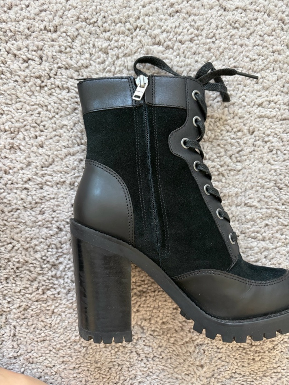 Coach Hedy Lace-Up Booties Black Leather Suede - Picture 6 of 13